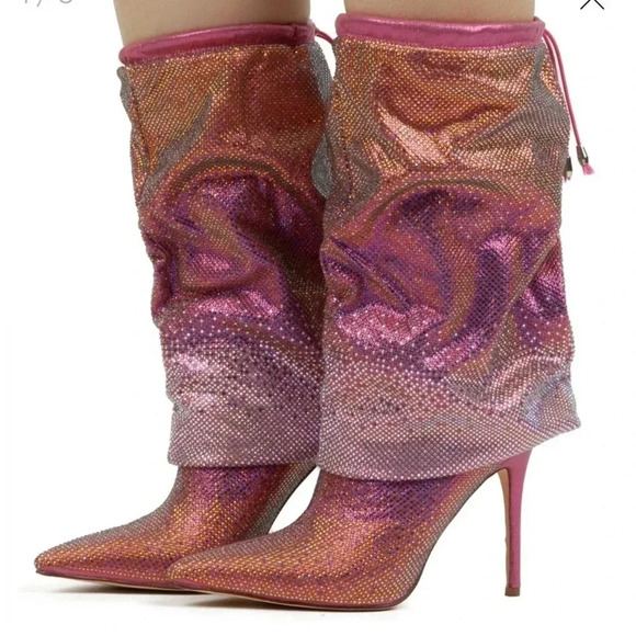 Azelea Wang  Pink Wishful Crystal Embellished Pointed Toe Boot - Picture 6 of 9